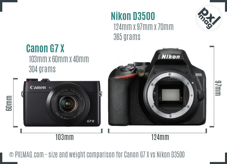 Canon G7 X vs Nikon D3500 size comparison Canon G7 X vs Nikon D3500 size comparison