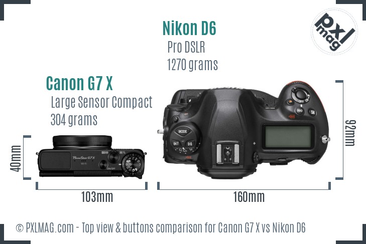 Canon G7 X vs Nikon D6 top view buttons comparison