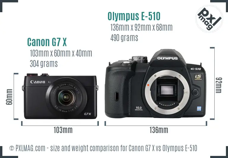 Canon G7 X vs Olympus E-510 size comparison Canon G7 X vs Olympus E-510 size comparison