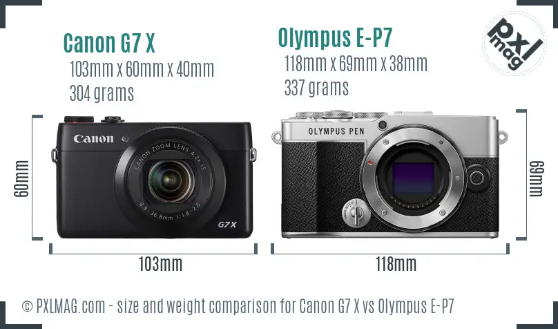 Canon G7 X vs Olympus E-P7 size comparison Canon G7 X vs Olympus E-P7 size comparison