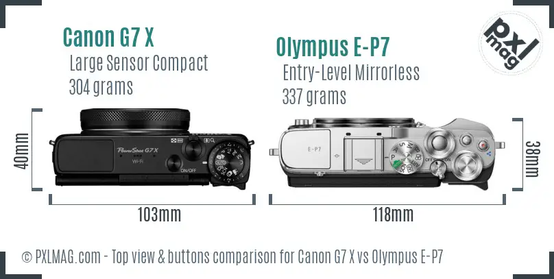 Canon G7 X vs Olympus E-P7 top view buttons comparison Canon G7 X vs Olympus E-P7 top view buttons comparison