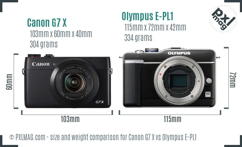 Canon G7 X vs Olympus E-PL1 size comparison