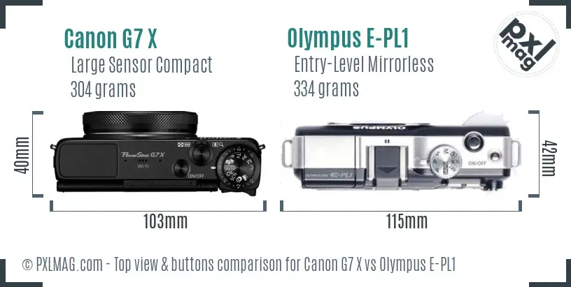Canon G7 X vs Olympus E-PL1 top view buttons comparison