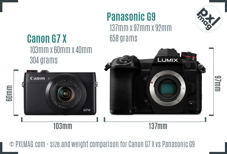 Canon G7 X vs Panasonic G9 size comparison Canon G7 X vs Panasonic G9 size comparison