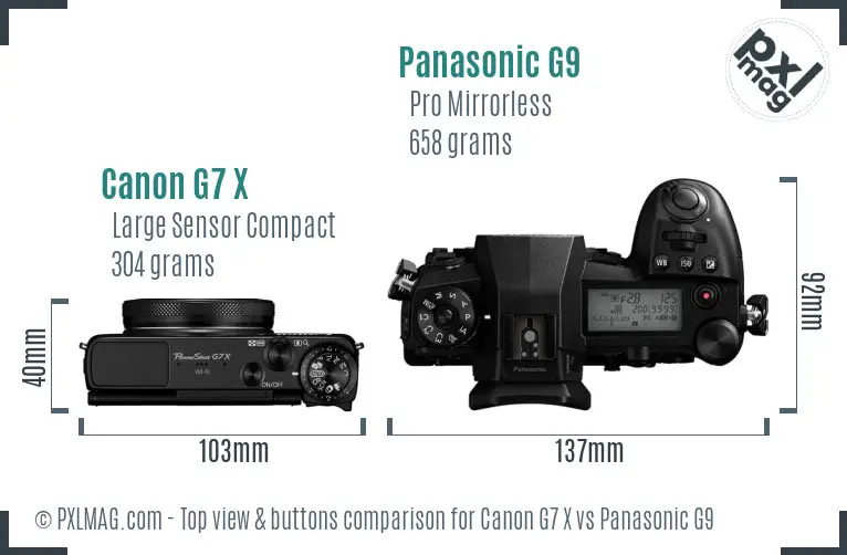 Canon G7 X vs Panasonic G9 top view buttons comparison Canon G7 X vs Panasonic G9 top view buttons comparison