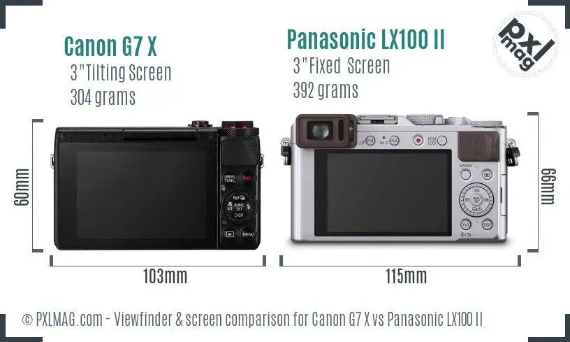 Canon G7 X vs Panasonic LX100 II Screen and Viewfinder comparison