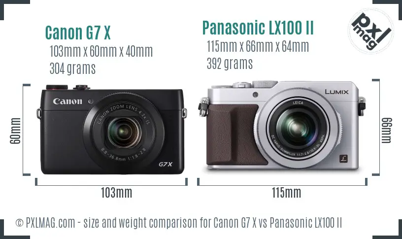 Canon G7 X vs Panasonic LX100 II size comparison