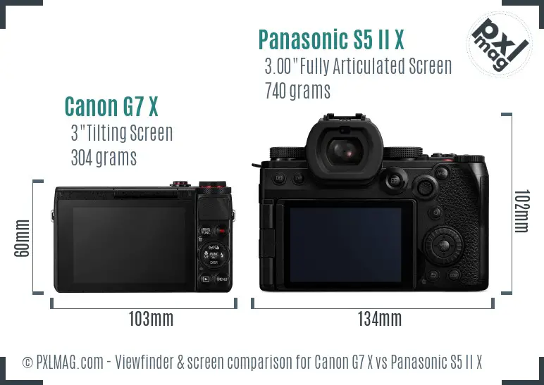 Canon G7 X vs Panasonic S5 II X Screen and Viewfinder comparison Canon G7 X vs Panasonic S5 II X Screen and Viewfinder comparison