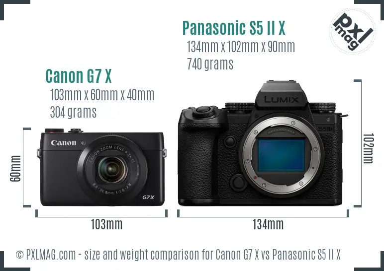 Canon G7 X vs Panasonic S5 II X size comparison Canon G7 X vs Panasonic S5 II X size comparison