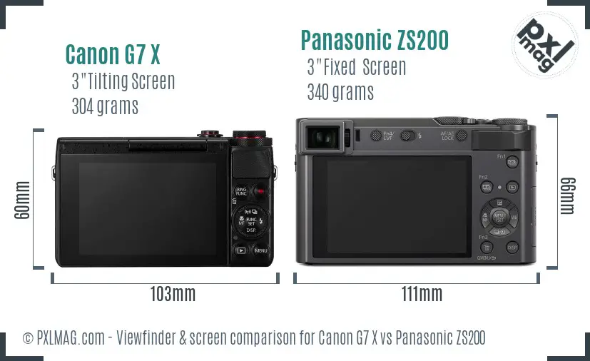 Canon G7 X vs Panasonic ZS200 Screen and Viewfinder comparison