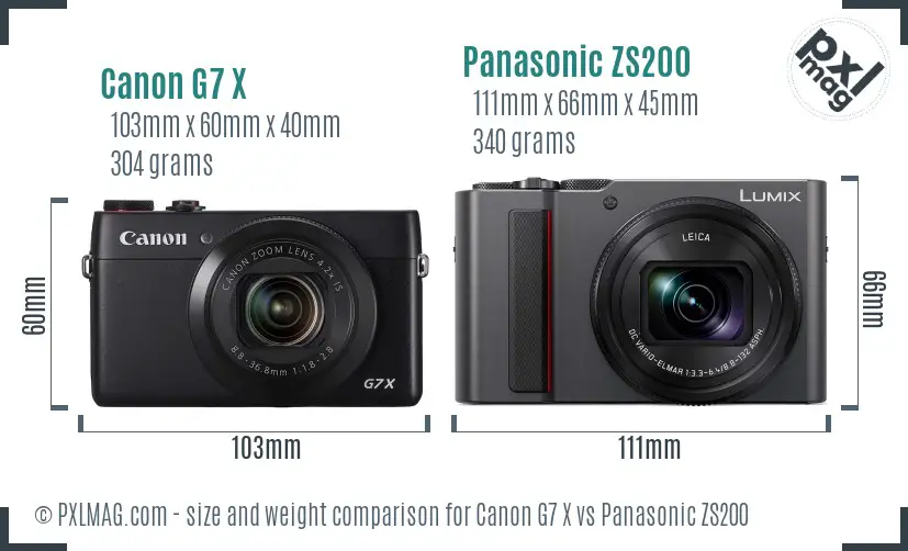 Canon G7 X vs Panasonic ZS200 size comparison
