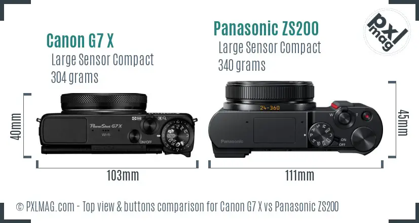 Canon G7 X vs Panasonic ZS200 top view buttons comparison