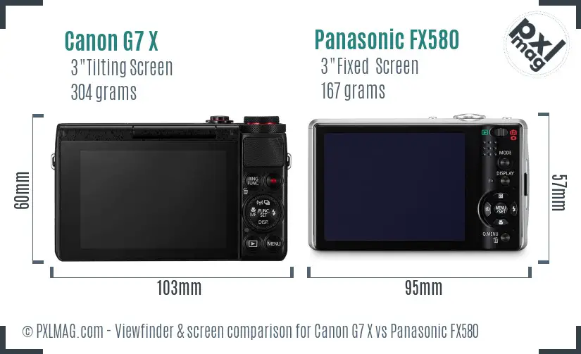 Canon G7 X vs Panasonic FX580 Screen and Viewfinder comparison