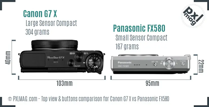Canon G7 X vs Panasonic FX580 top view buttons comparison