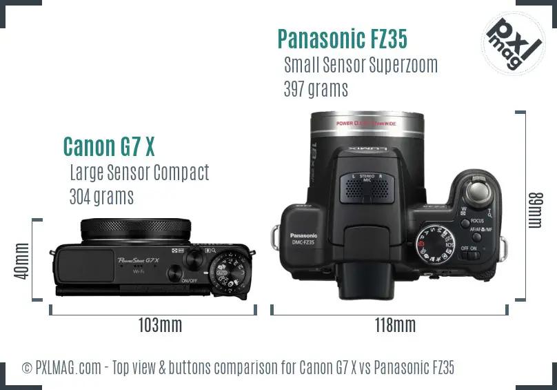 Canon G7 X vs Panasonic FZ35 top view buttons comparison