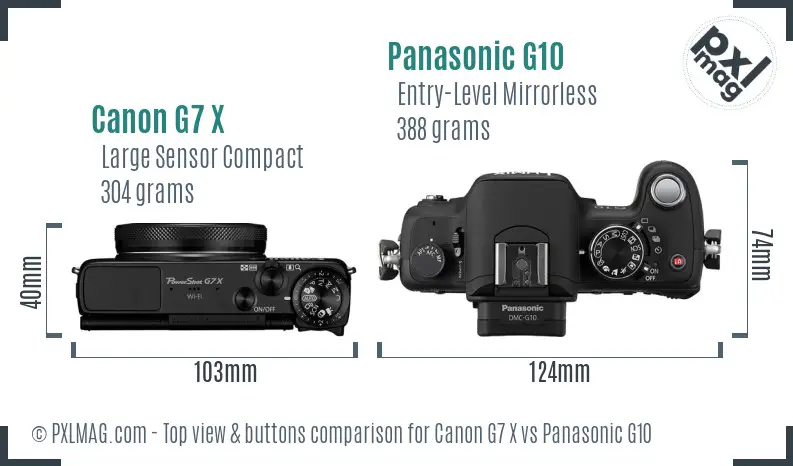 Canon G7 X vs Panasonic G10 top view buttons comparison