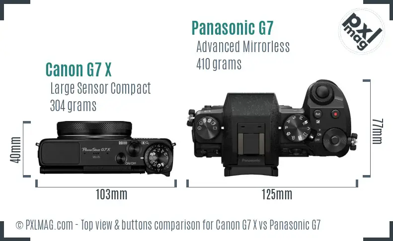 Canon G7 X vs Panasonic G7 top view buttons comparison Canon G7 X vs Panasonic G7 top view buttons comparison
