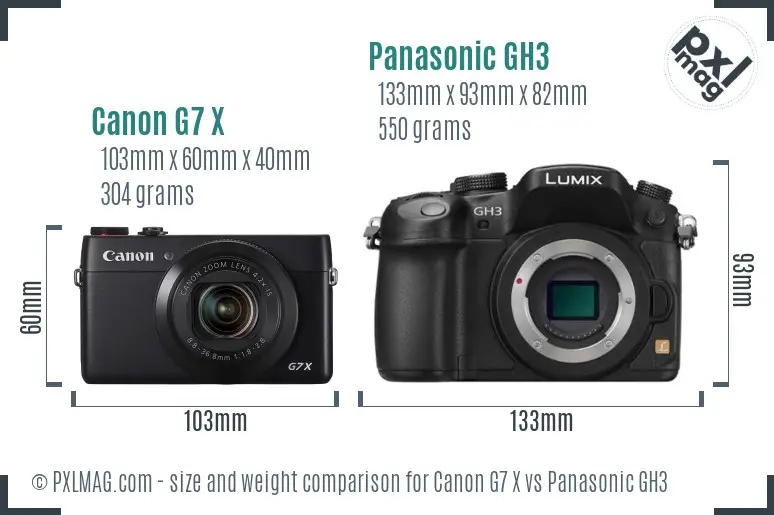 Canon G7 X vs Panasonic GH3 size comparison Canon G7 X vs Panasonic GH3 size comparison