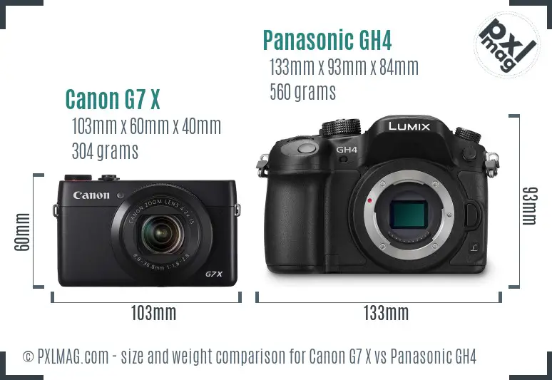 Canon G7 X vs Panasonic GH4 size comparison Canon G7 X vs Panasonic GH4 size comparison