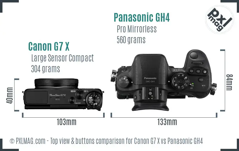 Canon G7 X vs Panasonic GH4 top view buttons comparison Canon G7 X vs Panasonic GH4 top view buttons comparison