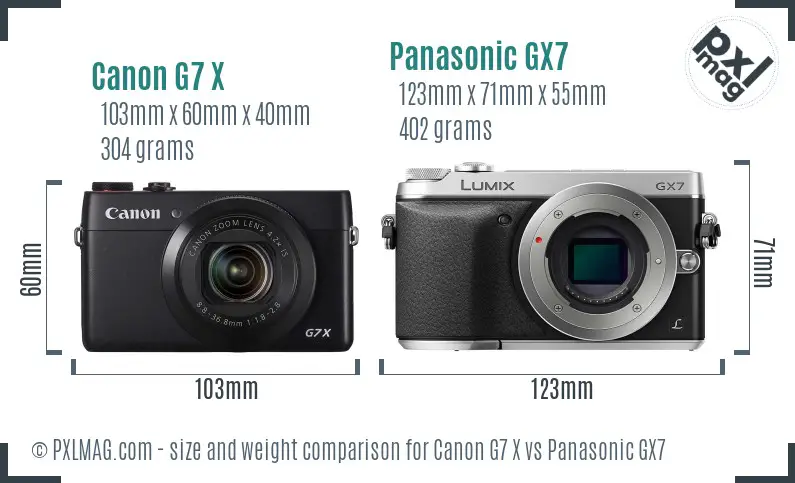 Canon G7 X vs Panasonic GX7 size comparison Canon G7 X vs Panasonic GX7 size comparison