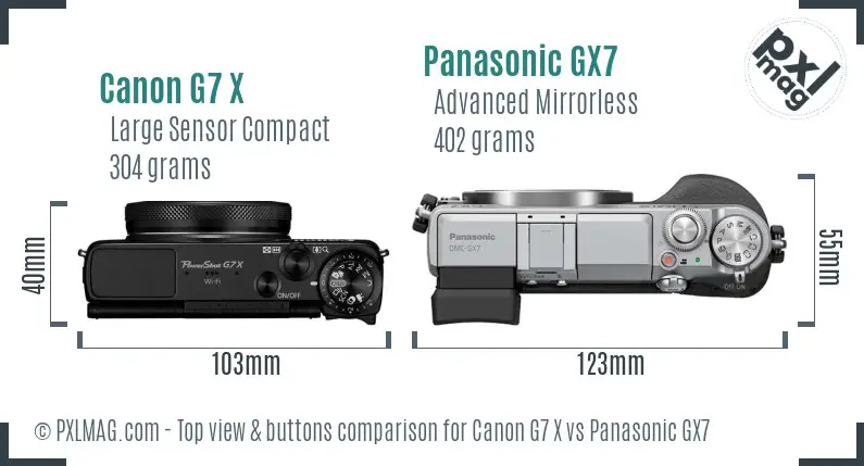 Canon G7 X vs Panasonic GX7 top view buttons comparison Canon G7 X vs Panasonic GX7 top view buttons comparison