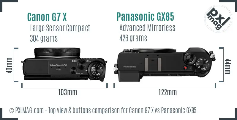 Canon G7 X vs Panasonic GX85 top view buttons comparison Canon G7 X vs Panasonic GX85 top view buttons comparison