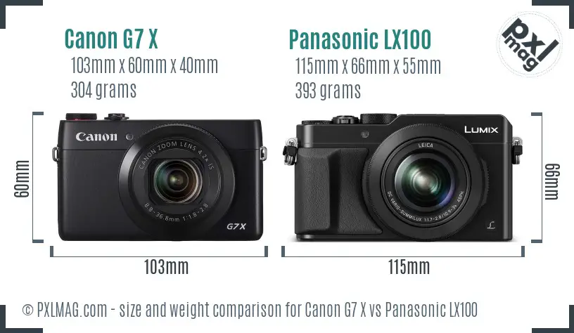 Canon G7 X vs Panasonic LX100 size comparison