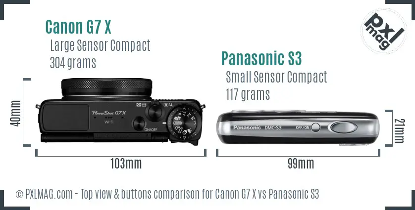 Canon G7 X vs Panasonic S3 top view buttons comparison