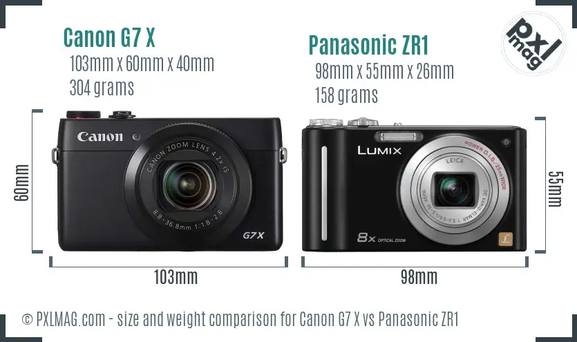Canon G7 X vs Panasonic ZR1 size comparison Canon G7 X vs Panasonic ZR1 size comparison