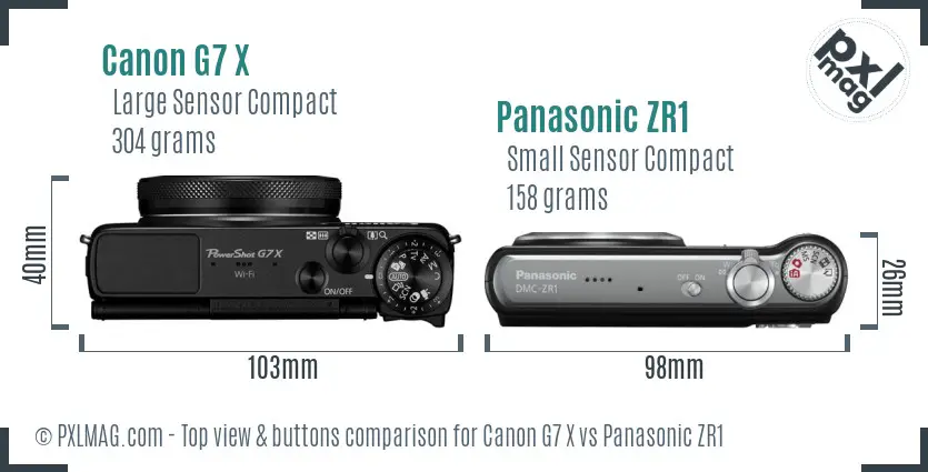 Canon G7 X vs Panasonic ZR1 top view buttons comparison Canon G7 X vs Panasonic ZR1 top view buttons comparison
