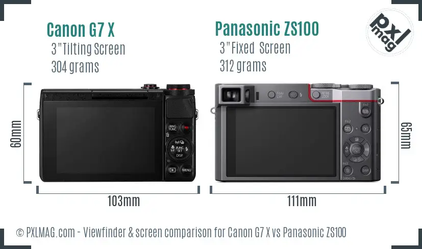 Canon G7 X vs Panasonic ZS100 Screen and Viewfinder comparison