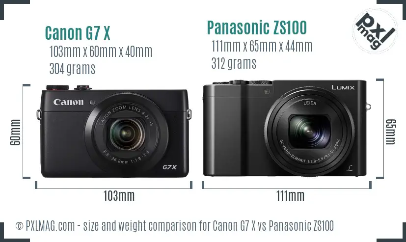 Canon G7 X vs Panasonic ZS100 size comparison