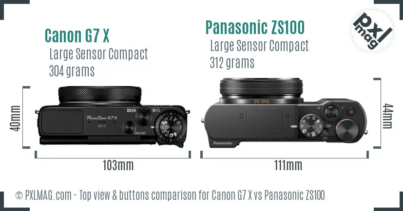 Canon G7 X vs Panasonic ZS100 top view buttons comparison