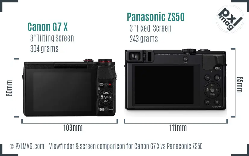 Canon G7 X vs Panasonic ZS50 Screen and Viewfinder comparison
