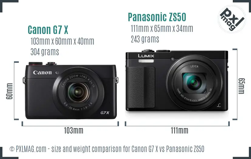 Canon G7 X vs Panasonic ZS50 size comparison