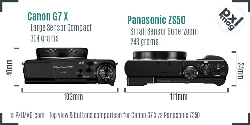 Canon G7 X vs Panasonic ZS50 top view buttons comparison