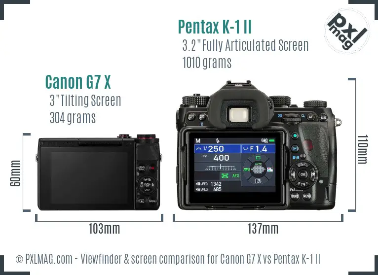 Canon G7 X vs Pentax K-1 II Screen and Viewfinder comparison