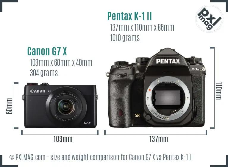 Canon G7 X vs Pentax K-1 II size comparison