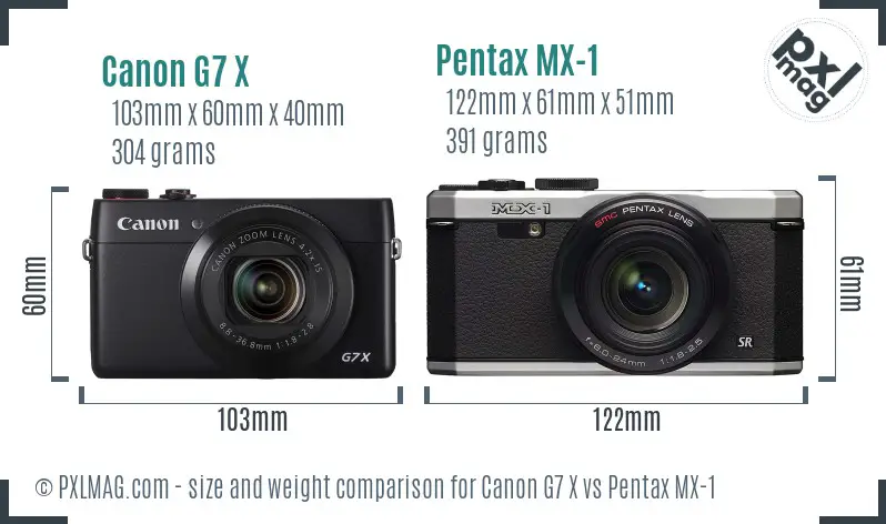 Canon G7 X vs Pentax MX-1 size comparison