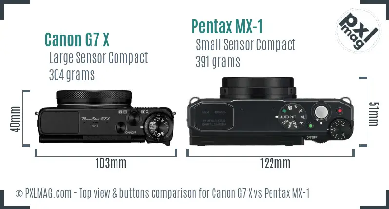 Canon G7 X vs Pentax MX-1 top view buttons comparison