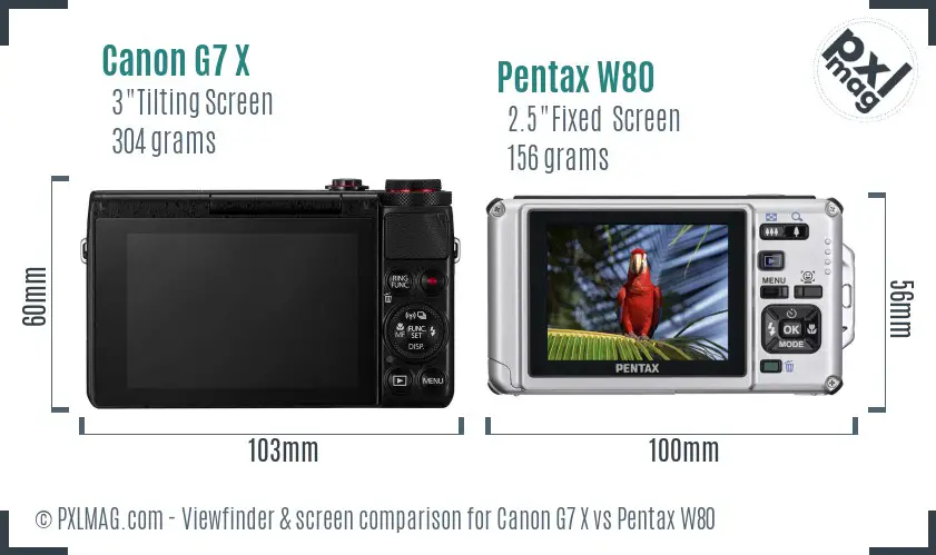 Canon G7 X vs Pentax W80 Screen and Viewfinder comparison Canon G7 X vs Pentax W80 Screen and Viewfinder comparison