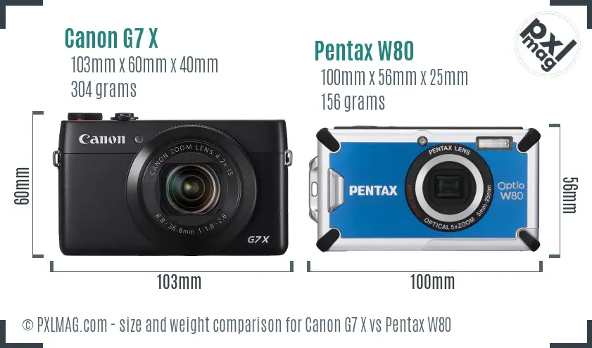 Canon G7 X vs Pentax W80 size comparison Canon G7 X vs Pentax W80 size comparison