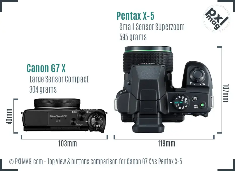 Canon G7 X vs Pentax X-5 top view buttons comparison