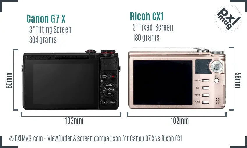 Canon G7 X vs Ricoh CX1 Screen and Viewfinder comparison