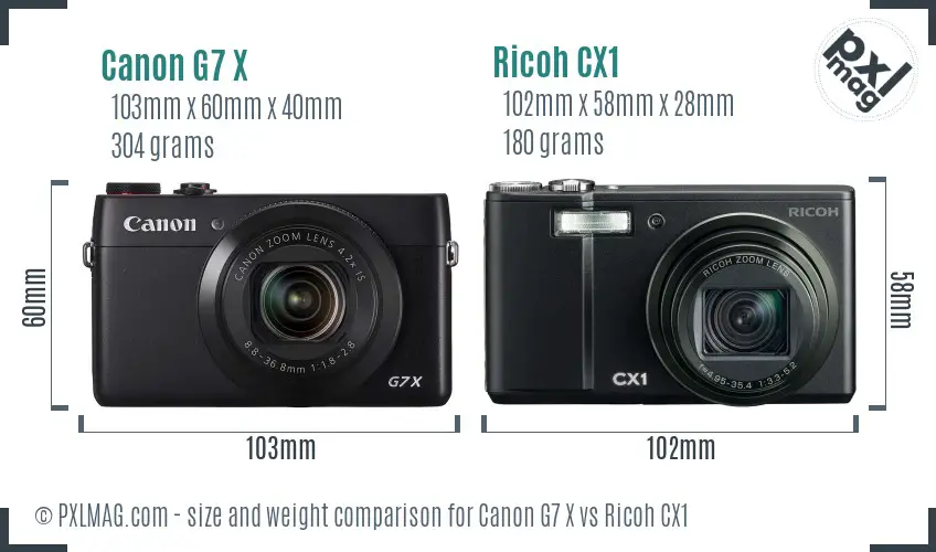 Canon G7 X vs Ricoh CX1 size comparison