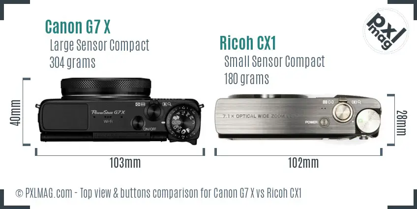 Canon G7 X vs Ricoh CX1 top view buttons comparison