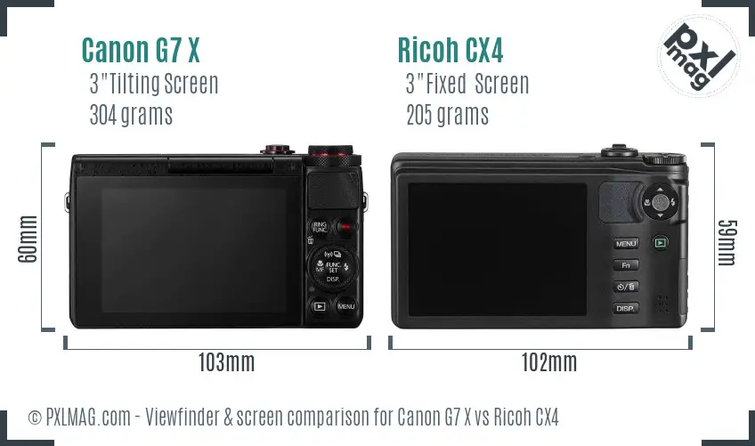 Canon G7 X vs Ricoh CX4 Screen and Viewfinder comparison