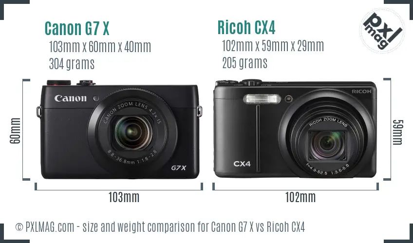 Canon G7 X vs Ricoh CX4 size comparison