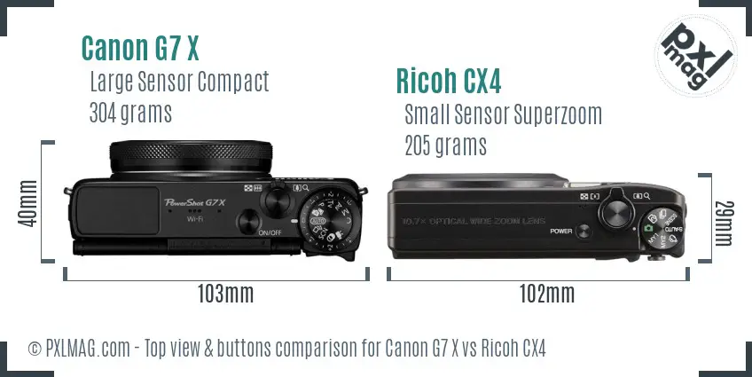 Canon G7 X vs Ricoh CX4 top view buttons comparison